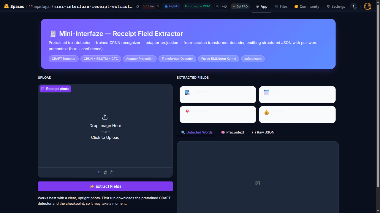 Mini-Interfaze: Receipt Field Extractor preview